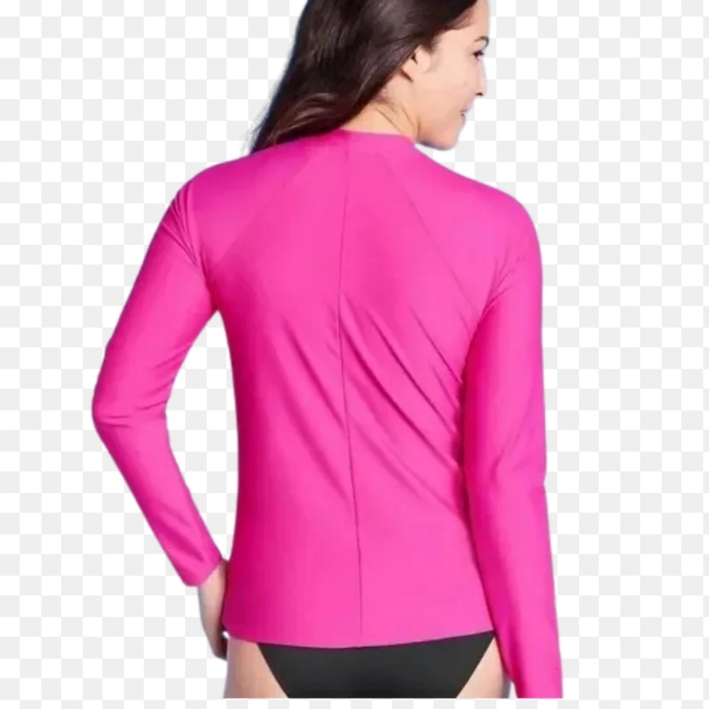 Kona Sol Woman's Long Sleeve Vibrant Pink Zip-Up Rash Guard - Picture 2 of 12